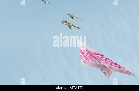 Bank notes in the shape of airplanes flying in the sky Stock Photo - Alamy