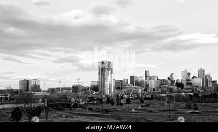 Denver skyline in black and white. Denver is the largest city and capital of the State of Colorado. Stock Photo