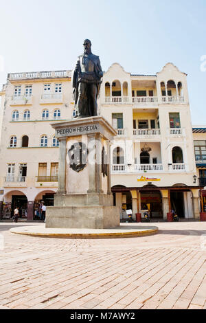Statue of Pedro De Heredia, Plaza De Los Coches, Cartagena, Bolivar, Colombia Stock Photo