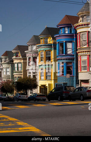 Victorian style houses in a city, Haight-Ashbury, San Francisco, California, USA Stock Photo