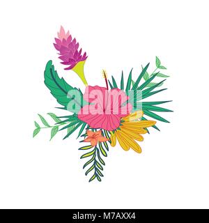 Hibiscus Lavender Hand Drawn Tropical Flower Composite Vector Symbol Graphic Design Stock Vector