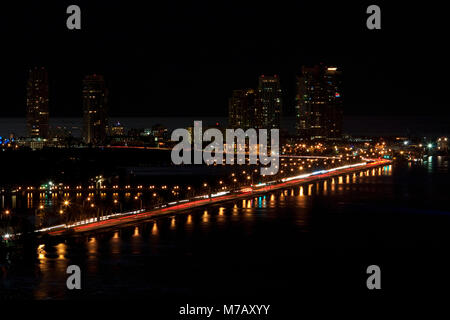 High angle view of a city lit up at night, South Beach, Miami Beach, Florida, USA Stock Photo
