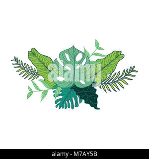 Hand Drawn Tropical Foliage Composite Vector Symbol Graphic Design Stock Vector
