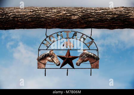 Low angle view of a signboard at a ranch, Montana, USA Stock Photo
