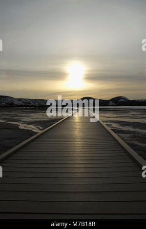 Pier over a hot spring, Grand Prismatic Spring, Yellowstone National park, Wyoming, USA Stock Photo