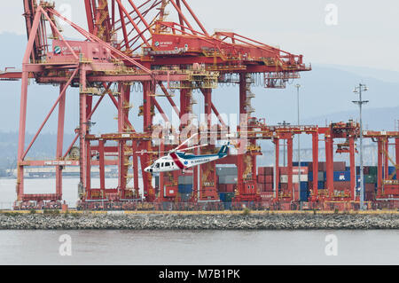 Vancouver, British Columbia, Canada. 10th Aug, 2010. A BC Air Ambulance Services Sikorsky S-76A helicopter owned and operated by Helijet International lifts off from the Vancouver- Harbour Public Heliport. (Credit Image: © Bayne Stanley/ZUMApress.com) Stock Photo