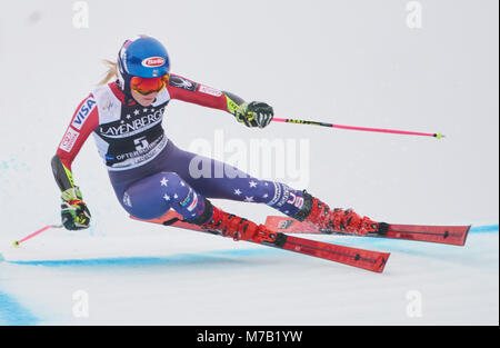 Ofterschwang, Germany. 09th Mar, 2018. Mikaela SHIFFRIN, USA in action at the women giant slalom FIS World Cup race in Ofterschwang, Germany March 09, 2018 Credit: Peter Schatz/Alamy Live News Stock Photo