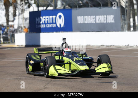 St. Petersburg, Florida, USA. 9th Mar, 2018. March 09, 2018 - St. Petersburg, Florida, USA: Charlie Kimball (23) takes to the track to practice for the Firestone Grand Prix of St. Petersburg at Streets of St. Petersburg in St. Petersburg, Florida. Credit: Justin R. Noe Asp Inc/ASP/ZUMA Wire/Alamy Live News Stock Photo