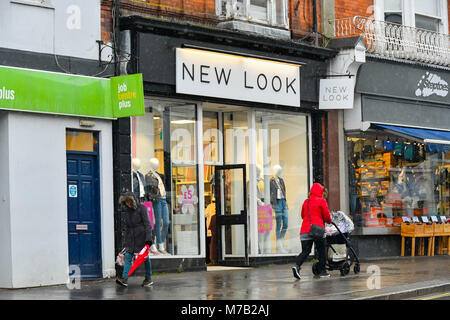 Bridport, Dorset, UK.  9th March 2018.  New Look shop at Bridport in Dorset.  Up to 60 branches are set to close out of 593 with up to 980 job losses as the business restuctures it debts with a CVA.  This branch is not on the the list of closures.  Picture Credit: Graham Hunt/Alamy Live News Stock Photo