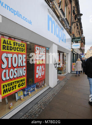 Sheffield, South Yorkshire, UK. 10th March 2018. Maplin store in Sheffield closing down sales. Credit: Alamy Live News Stock Photo