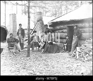 Brandy Station, Va. Officers and a lady at headquarters of 1st Brigade, Horse Artillery LOC cwpb.04066 Stock Photo