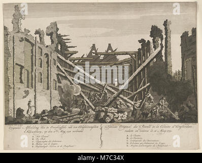 This is an original image of the remnants of the Amsterdam Theater after it was destroyed by fire on May 1, 1772. The building was an important cultural venue in Amsterdam, and its destruction marks a significant event in the city's history. Stock Photo