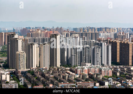 Chengdu, Sichuan province, China - May 23, 2016 : High residential buildings aerial view in the est district of the city Stock Photo