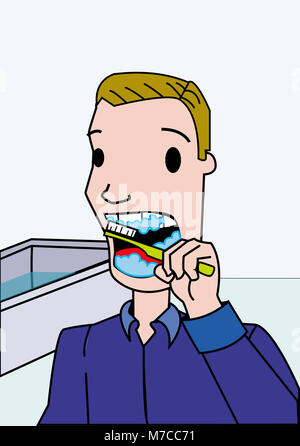 Close-up of a boy brushing his teeth Stock Photo