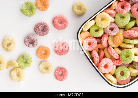 Close-up of a bowl of fruit loops Stock Photo