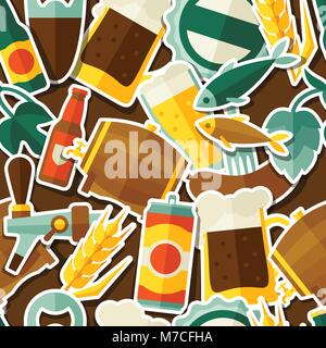 Seamless pattern with beer sticker icons and objects Stock Vector