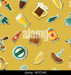 Seamless pattern with beer sticker icons and objects Stock Vector