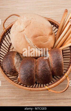 High angle view of a basket of assorted breads Stock Photo