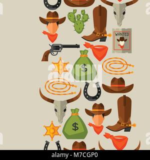 Wild west seamless pattern with cowboy objects and design elements Stock Vector
