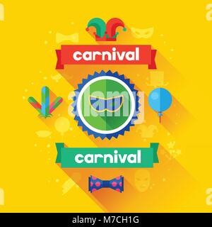 Celebration festive background with carnival flat icons and objects Stock Vector