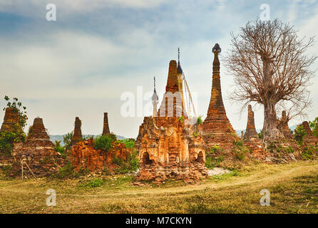 Buddhist temple Sankar. Shan state. Myanmar. Panorama Stock Photo