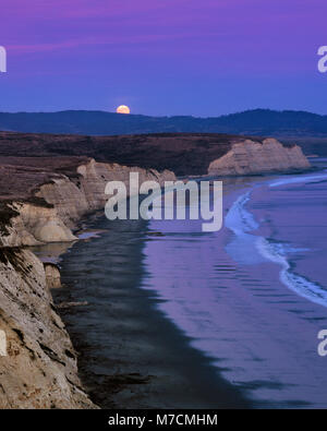 Moonrise, Drake's Beach, Point Reyes National Seashore, Marin County California Stock Photo