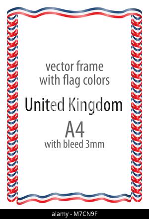 Frame and border of ribbon with the colors of the United Kingdom flag Stock Vector