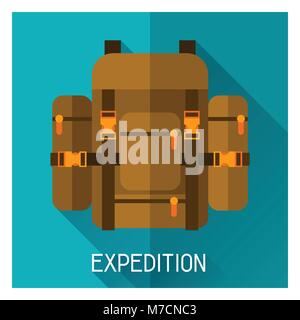 Tourist creative illustration of backpack in flat style Stock Vector
