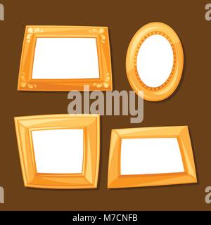 Set of gold various frames on brown background Stock Vector