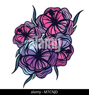 Bouquet of stylized tropical flowers on white background Stock Vector