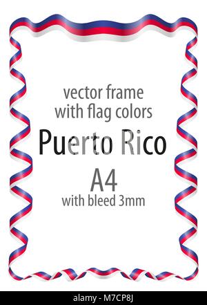 Frame and border of ribbon with the colors of the Puerto Rico flag Stock Vector