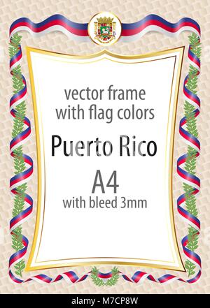 Frame and border of ribbon with the colors of the Puerto Rico flag Stock Vector