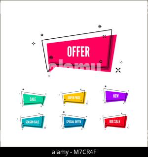 Abstract offers banner.  Colorful bubble with promotion text. Set of geometric promo template. Vector illustration isolated on white background Stock Vector