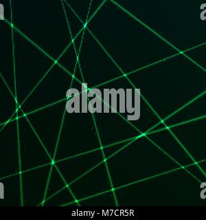 Random Green Laser Mesh. Web of security beams. Vector illustration isolated on dark background Stock Vector