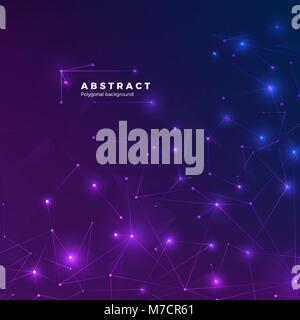 Technological abstract background. Particles, dots and connected by lines. Low polygonal texture. Vector illustration blue and purple backdrop Stock Vector