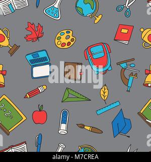 School seamless pattern with education hand drawn doodles Stock Vector