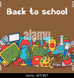 School seamless pattern with education hand drawn doodles Stock Vector