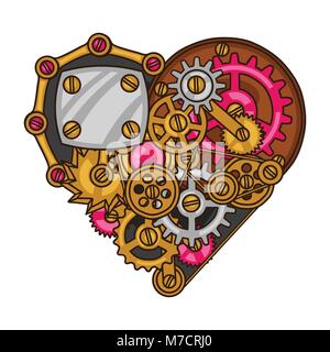 Steampunk heart collage of metal gears in doodle style Stock Vector