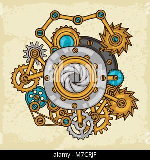 Steampunk collage of metal gears in doodle style Stock Vector