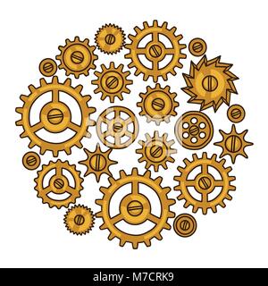 Steampunk collage of metal gears in doodle style Stock Vector