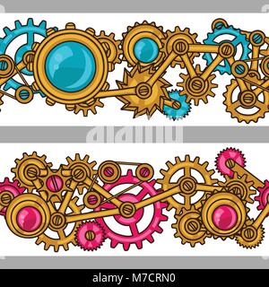 Steampunk seamless pattern of metal gears in doodle style Stock Vector