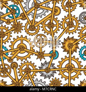 Steampunk seamless pattern of metal gears in doodle style Stock Vector