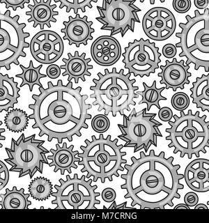 Steampunk seamless pattern of metal gears in doodle style Stock Vector