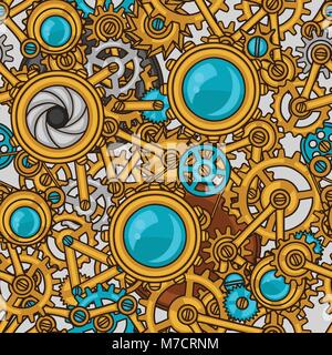 Steampunk seamless pattern of metal gears in doodle style Stock Vector