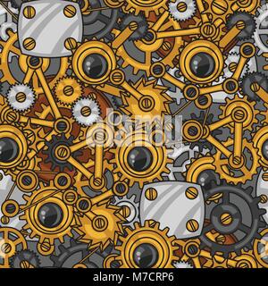 Steampunk seamless pattern of metal gears in doodle style Stock Vector