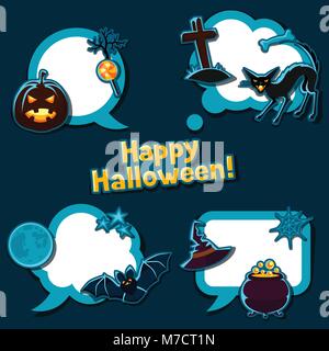 Happy halloween speech bubbles with stickers characters and objects Stock Vector