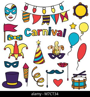 Carnival show set of doodle icons and objects Stock Vector