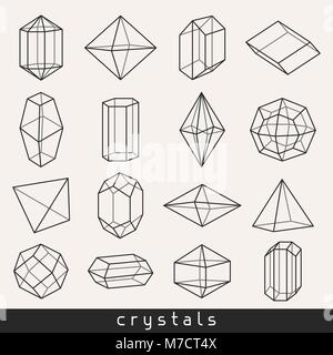 Set of geometric crystals gem and minerals Stock Vector