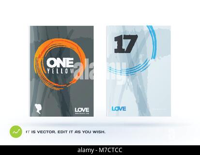 Set of abstract design of business vector brochure, template cover, poster, flyer with yellow blue outline circle, round artistic shapes for event, ar Stock Vector