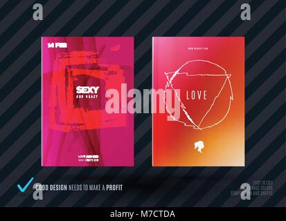 Set of abstract design of business vector brochure, template cover, playbill, poster, flyer with red outline triangle, artistic shapes for event, art. Stock Vector